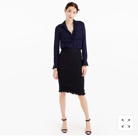 J.Crew Tweed Fringe Pencil Skirt Black Sz 10 - Picture 2 of 4